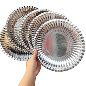 SILVER COLORED DESIGN PLATINUM PLATE SIZE 9" PAPER PLATE 20/40/100 PIECES#PAPER