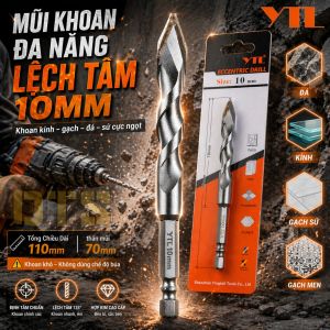 Mũi khoan đa năng lệch tâm 10mmx110mm YTL – Định tâm chuẩn chống trượt khoan chính xác kính gạch đá chuôi lục giác