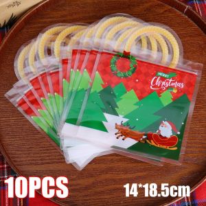 10/20ชิ้นถุงขนมคริสต์มาสถุงพลาสติกหนาลายดอกไม้บิสกิตลายการ์ตูนกวางเอลก์ถุงบรรจุภัณฑ์ปาร์ตี้คริสต์มาสอุปกรณ์คริสต์มาส