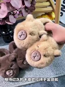 {READY STOCK}{READY STOCK}Kapibara Childrens Cotton Slippers for Girls Winter Indoor Home Cute Cotton Shoes Winter Plush