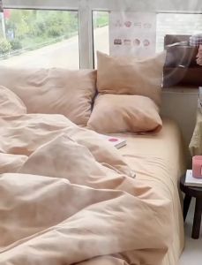 Fresh and Simple Solid Color Bean Paste Color Washed Cotton Four-Piece Set High-End Bed Sheet Duvet Cover Dormitory Bed Three-Piece Set LZD