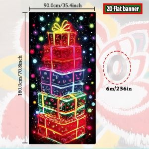 Christmas Door Banner Hanging Flag Santa Claus Fluorescent Polyester Backdrop for Party Home Decor