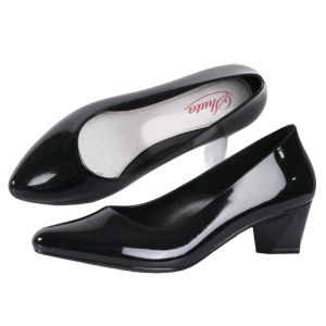 Shuta Womens Black Shoes 5CM High Heel Rubber Elegant Walking Shoes for Girls & Students Pointed Toe Design Comfortable Slip On Style 090523