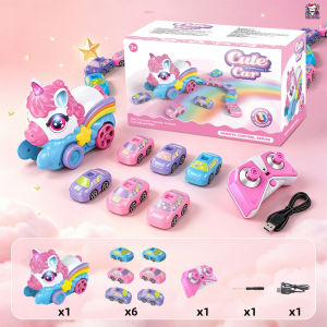 [SG Seller]Colorful Unicorn Remote Control Car Toy Magnetic Linked Mini Race Cars Easy Operate RC Toy for Kid