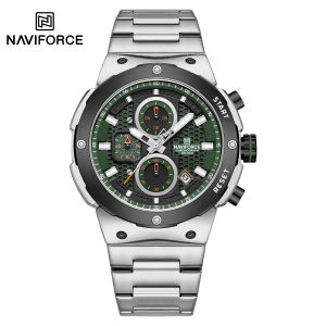 NAVIFORCE Original Mens Quartz Pointer Watch Round Case Stopwatch Chronograph 30m Waterproof Stainless Steel Strap Calendar Luminous Pointer Mans Boys Fashion Casual Watch NF8072
