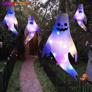 LED Light Halloween Hanging Ghost Decorations Outdoor Garden Flag Terror Flying Ghost Windsocks Halloween Party Horror Props