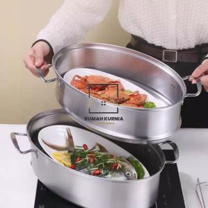Periuk Kukus Ikan Keluli Tahan Karat Pelbagai Fungsi 2 Lapisan/ Pengukus Makanan Laut/ Fish Steamer Pot