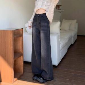 ขากว้างผู้หญิง Jean เอวสูง สไตล์เกาหลี (BR#2033)