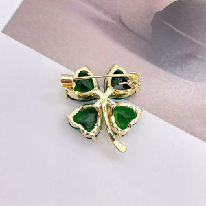 [fenggongshuode] Lucky Four-leaf Clover Brooch French Retro Emerald Corsage Fixed Clothes Pin Buckle Lady Wedding Jewelry Accessories