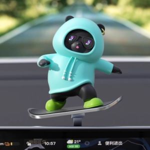 Cartoon Sliding Skateboard Bear Car Ornaments Cartoon Bear Doll Temporary Parking Phone Number Plate Auto Interior Decoration