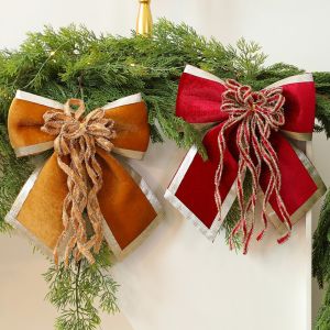 YERZ Sparkling Christmas Bow Pendant with Ribbon Flocked Wreath Decorative Bow Themed Party Favor DIY Christmas Tree Bowknot Door