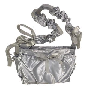 Elegant Ballet Themed Large Shoulder Bag Nylon Crossbody Purse with Ruched Detail Satchel Purses for Fashion Women