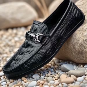 Casual Leather MenS Shoes Crocodile Pattern Loafers MenS Soft-Soled Driving Shoes Leather Shoes Breathable For Spring And Summer