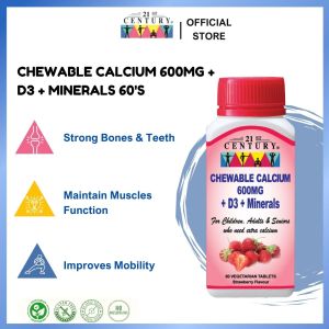 21st Century Calcium for Children Adults Senior 600mg Calcium + D3 + Minerals chewable