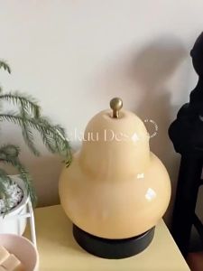 SXH Cream-colored pear-shaped table lamp trendy and high-end vintage-style bedroom bedside lamp glass rechargeable touch-controlled portable night light