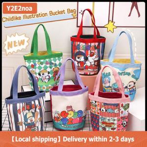 【Local shipping】 Bình thường vải xô Túi tote phụ nữ túi xách phim hoạt hình in ăn trưa Túi shopper túi trường Túi