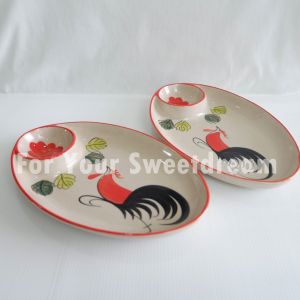 จาน 2 ช่อง จานเซรามิค จานเปล  ทรงรี เซรามิก ใส่ของทอด มีช่องส่น้ำจิ้ม สำหรับใส่ออเดิร์ฟ เข้าไมโครเวฟได้  มี 3 สี ลายไก่ สีขาว สีดำ
