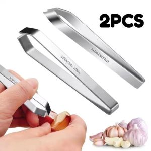 2PCS Stainless Steel Manual Peeling Garlic Clip Quick Garlic Peeler Hair Plucking Tweezers Peeling Tool