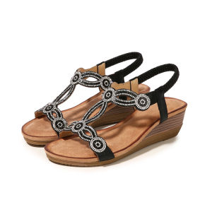 Womens Sandals 2024 New R Ethnic Style Bohemian Wedge Rhinestone Sandals   Cross-Border plus Size Womens Shoes ㏇L0529
