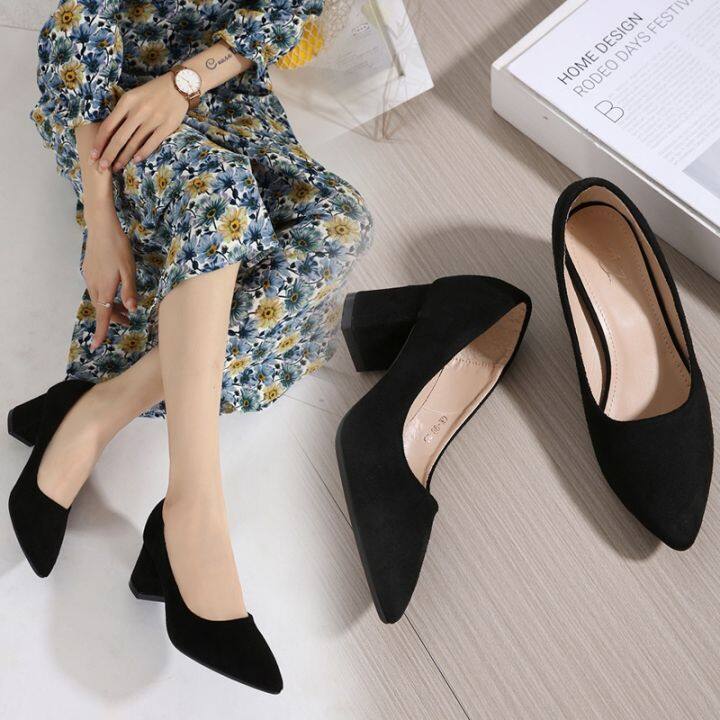 LZQ 「KAEVE」2 inch Korean Women suede Pointed Toe Black heels for ...