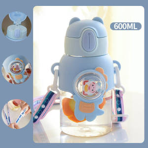 GUOYIHUA 600ml ถ้วยน้ำเด็กที่มีคุณค่าทางสุนทรียภาพสูงและแก้วแบบมีหลอดกันการตกสำหรับเด็กชายและเด็กหญิงที่เข้าเรียนในโรงเรียนโรงเรียนอนุบาลและขวดน้ำสำหรับเด็ก