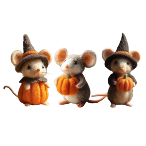 Festives Felt Pumpkin Mouse with Witch Hat Ornament For Halloween Party Home Office Desk Decors Handmade Craft Gift