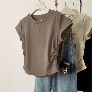 Single/Two Womens Design Curved Slimming Fashion Wrinkle Summer Waist T-shirt