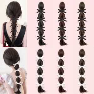 OMQAIO Synthetic Bow Braided Bubble Braids Wig 40cm Hair Band Twisted Ponytail Hair Extension Sweet Black Brown Ponytail Hairpieces for Women
