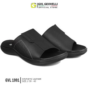 Gvl geovelli Sandal Pria Casual Hitam Premium Ori Sendal Jepit Cowok Kulit Trendy Kualitas Lokal Premium Slip On