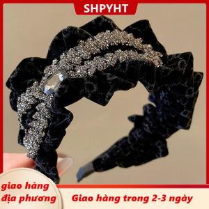 [COD] SHPYHT Giao hàng địa phương Dát Rhinestone Lá Xếp li vải Bow hairbands cho phụ nữ Pháp Tính khí thanh lịch Headband Thời Trang Phụ kiện tóc