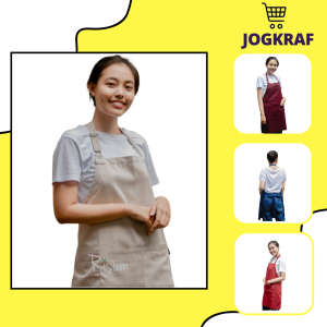 Celemek Clemek Apron Masak Korea Klasik Free Custom Bordir Tulisan Nama Risum Asli Jogja