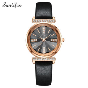 Sunlifex Jam Tangan Wanita Berlian Anggun Gaya Antik Tali Kulit Original Jam Tangan Cewek