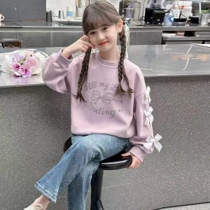 WANDER ชุดนรเด็ก 4-6 ปี เสื้อผ้าเด็กผญ พิมพ์ลายกราฟิกอย่างมีสไตล์ เสื้อสเวตเตอร์ฤดูใบไม้ร่วงของเด็กผู้หญิง สไตล์เจ้าหญิงหวานๆ เสื้อแขนยาวสไตล์เกาหลีแฟชั่น24108