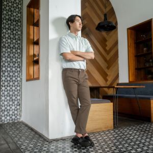 BAPIN Nerro Celana Ankle Pants Pria Grey Chord Slim Fit Stretch