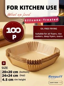 Oil-Free Air Fryer Paper Sheets 100pcs Silicone-Treated Non-Stick Baking Liners for Oven Microwave Multipot