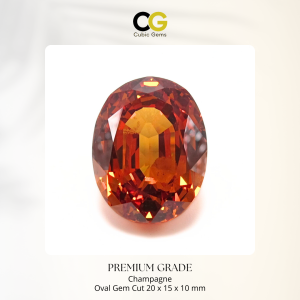 CUBIC ZIRCONIA PREMIUM GRADE CHAMPAGNE OVAL CUT 20X15X10MM BATU PERMATA SERAI ZIRCON TEMPAH SILVER EMAS 916 GOLD RING CINCIN LOKET