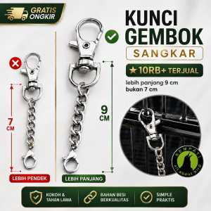 SEMPATI Rantai Kunci Besi Pengaman Sangkar Kandang Hewan Premium 9 cm Full Stainless Gembok Pintu Sangkar Burung Kandang Kucing Anjing Sugar Glider Kelinci Clip Lock Anti Lepas Anti Kabur