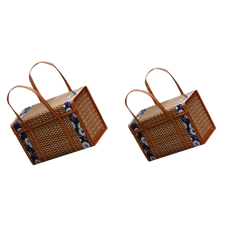 Woven Basket Wicker Bag Handle Folded Fruit Shopping Food Handle Rattan Grass Foldable Bamboo Basket | Singapore