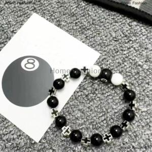 [COD] Home Fashion Billiard Black Eight Cross Bracelet Black And White Spliced Beads Strings For Men