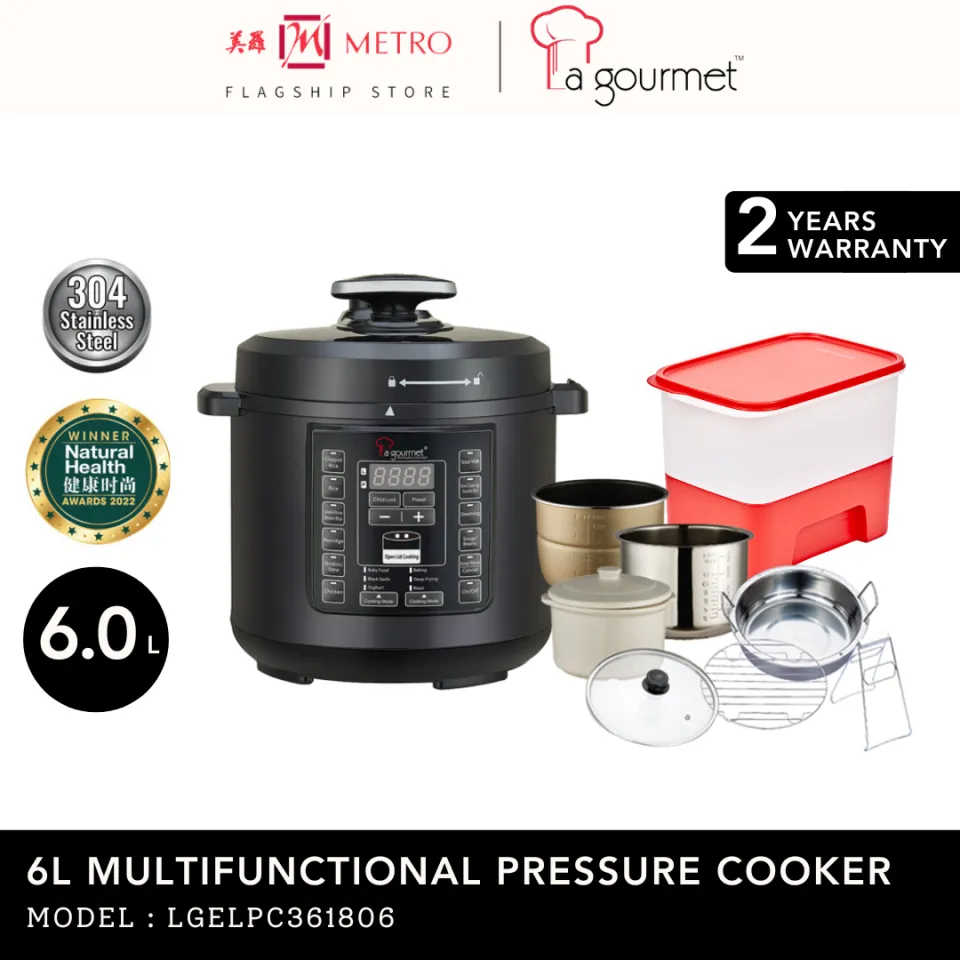 La Gourmet 6L Multifunctional Pressure Cooker with Free 6pcs