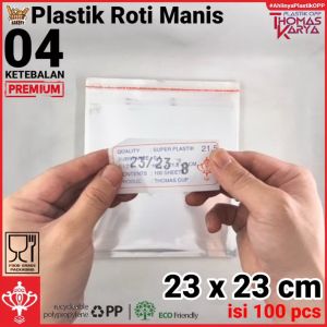 Plastik OPP 23x23 TEBAL isi 100 Kantong Bening Kemasan Roti Kue Donat Baju Anak Hijab Souvenir Aksesoris Lem Seal