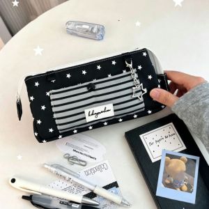 GIORGIONE STORE Printed Star Pencil Case Large Capacity Striped Pen Organizer Trendy Cute Pencil Storage Bag School Office Supplies
