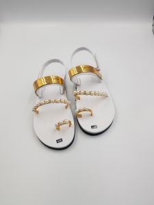 xăng đan nữ đế bằng A20 bóng vàng châu trắng-xăng đan học sinh