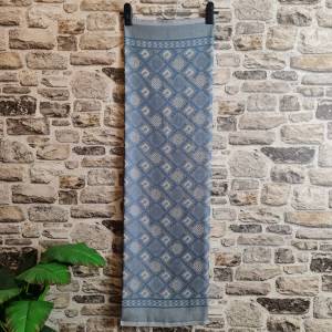 93.ผ้าฝ้าย ผ้าทอทั้งผืน ลายยกดอกวอแหวน สีฟ้าอ่อน