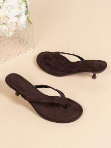 WomenS 2026 Summer Simple And Elegant High-Heeled Suede Thin-Heeled Large Size Flip-Flops For Outdoor Wear