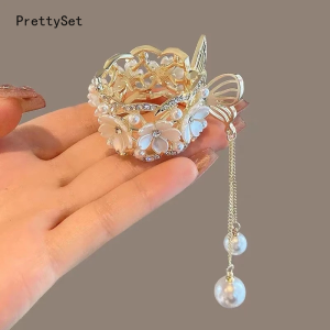 【♡Lovely girls house♡】Fashion Rhinestone Tassel Pearl Hair Claws Flowers Hair Clip for Women Ponytail Holder Hairpins Hair Accessories