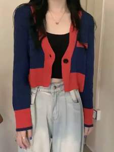 Áo Khoác Len Cardigan Croptop Ullzang 1 Cúc Cài