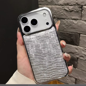 Luxury Glossy Crocodile Leather Pattern Case For iPhone 17 Air 16 15 14 13 12 11 Pro Max Plus Plating Cool Armor Shockproof Cove