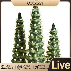 【Vodool】 Table Top Christmas Tree with Lights Retro Hand-Painted Tabletop Christmas Trees Hand-Painted Resin Christmas Tree for Home Office Desktop Decoration