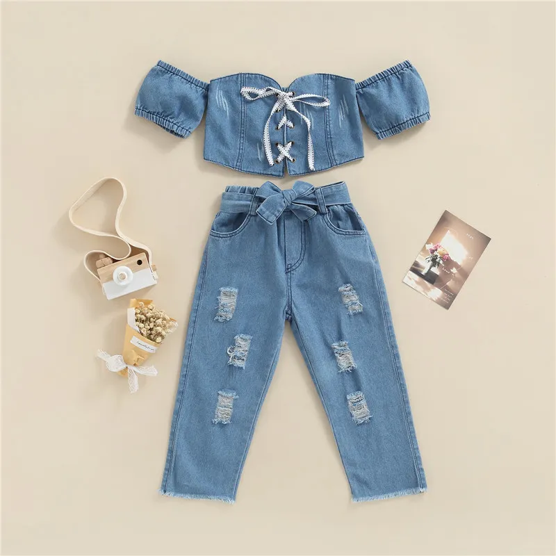 Denim Outfit Girls Jeans Pant And Top Kids Clothes 12 Year Old